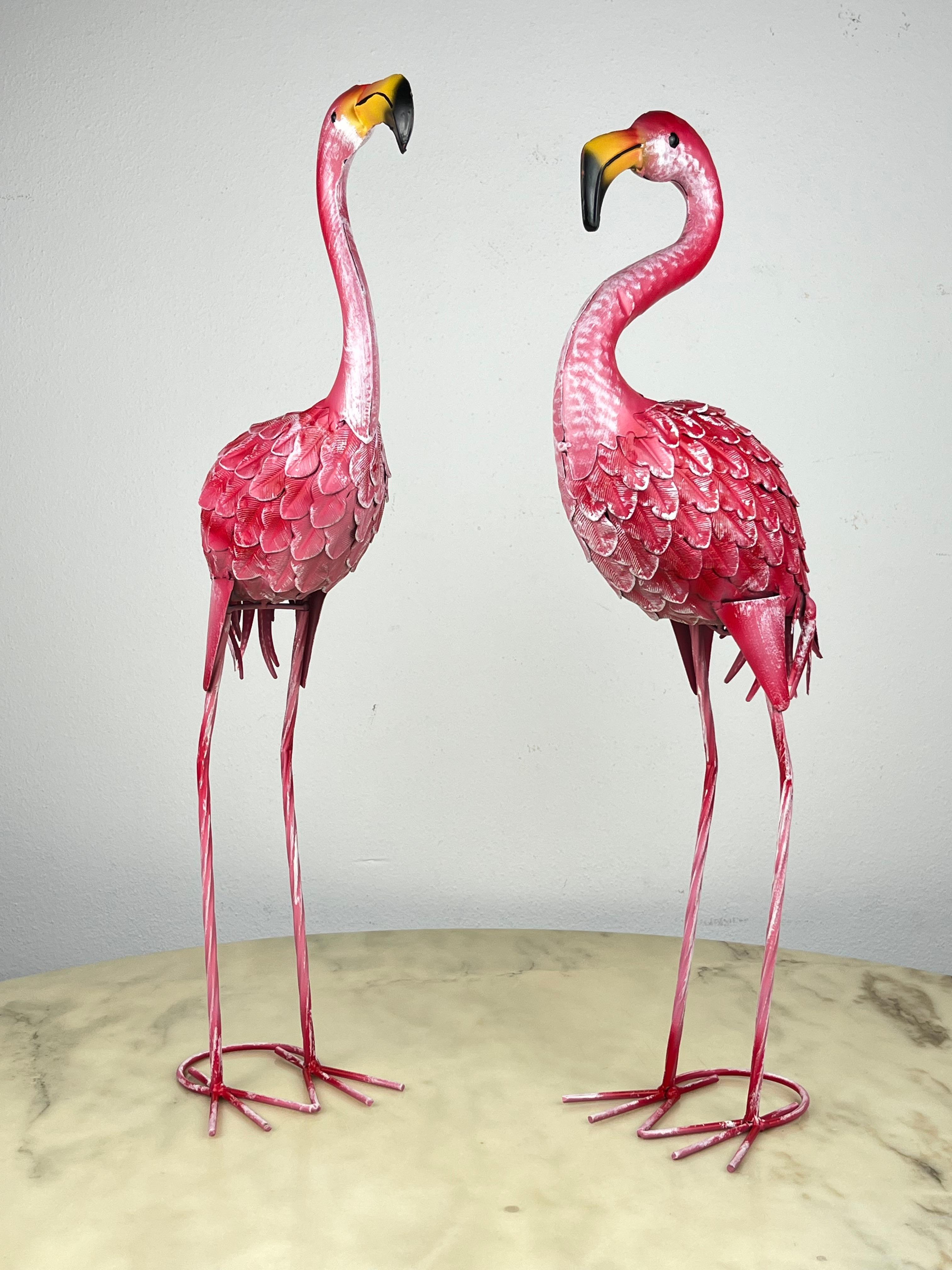Italian Pair of Large Metal Flamingos, Italy, 1980s For Sale
