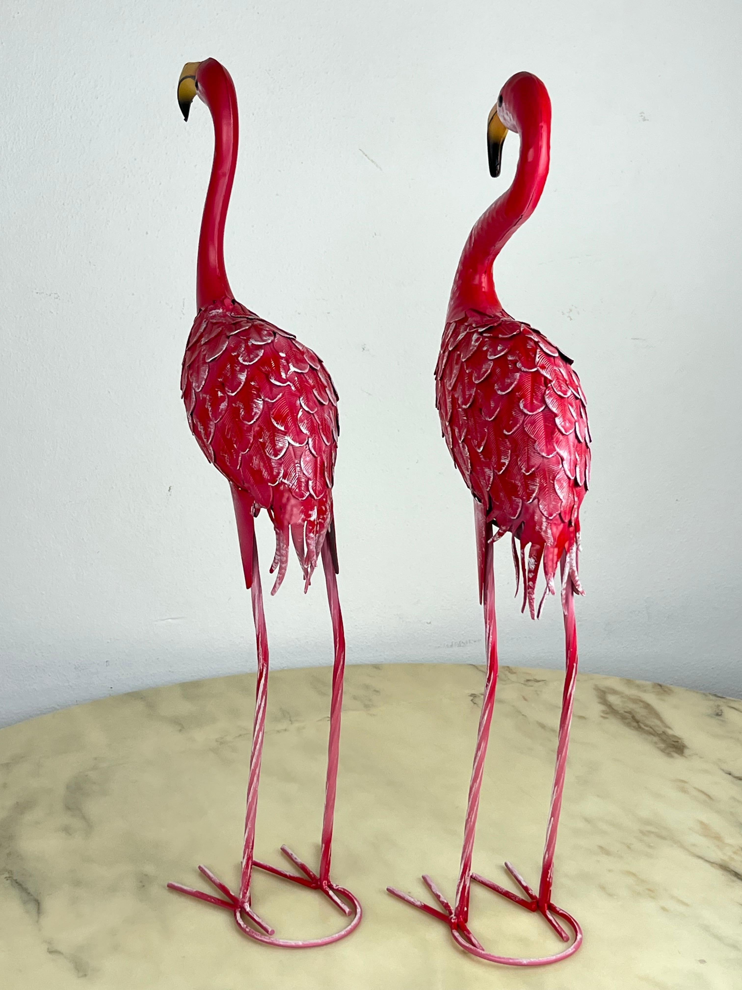 Late 20th Century Pair of Large Metal Flamingos, Italy, 1980s For Sale