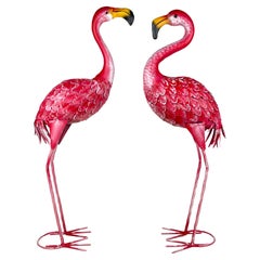 Vintage Pair of Large Metal Flamingos, Italy, 1980s