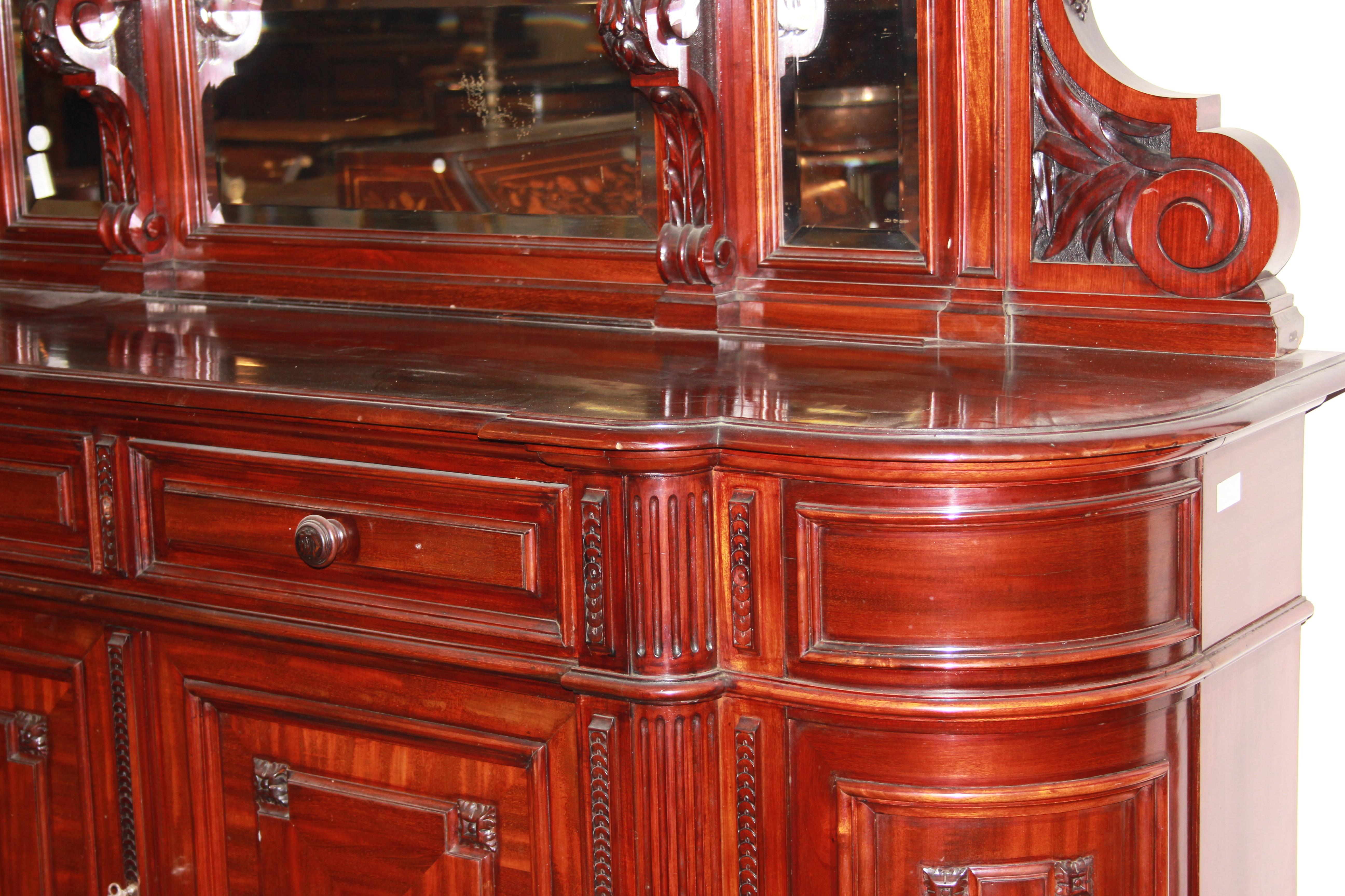 Mahogany  Pair of large mid-1800s mahogany sideboards in the Louis Philippe style For Sale