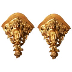 Pair of Large Mid-18th Century George II Rococo Gilt Corner Brackets