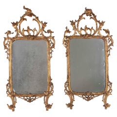 Pair of Large Mid-18th Century Italian Carved Wood and Gilded Mirrors
