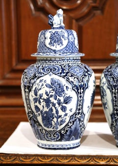 Pair of Mid-20th Century Dutch Blue and White Maastricht Delft Ginger Jars