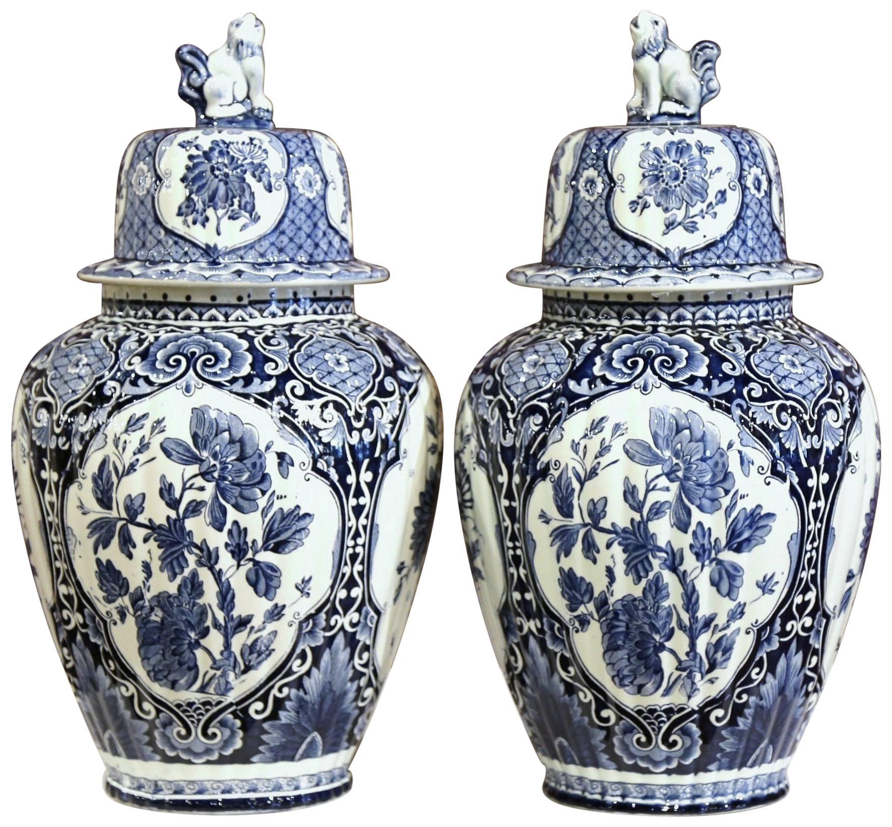 Pair of Mid-20th Century Dutch Blue and White Maastricht Delft Ginger Jars