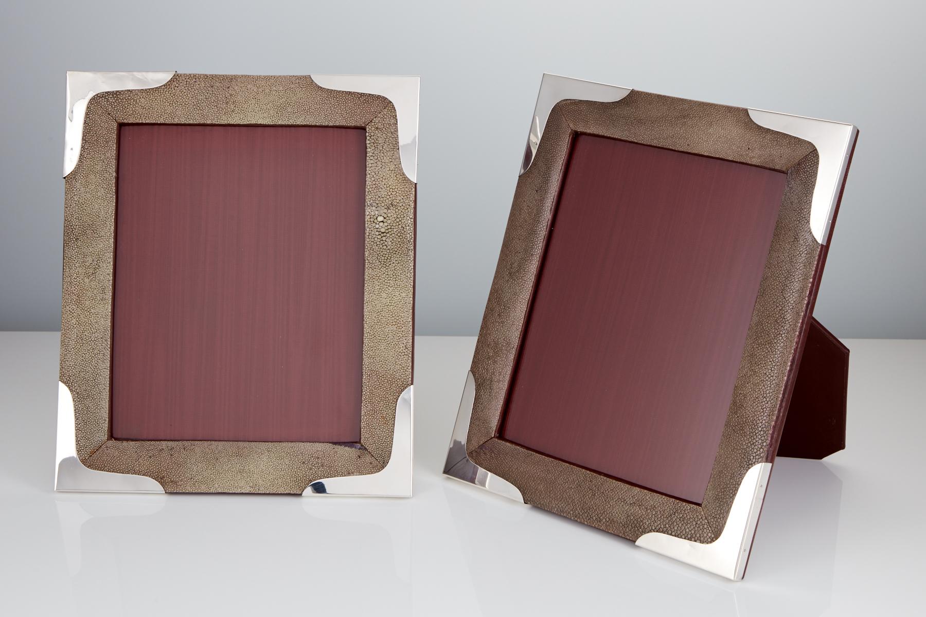 English Pair of Large Mid-20th Century Shagreen Photo Frames, circa 1960 For Sale