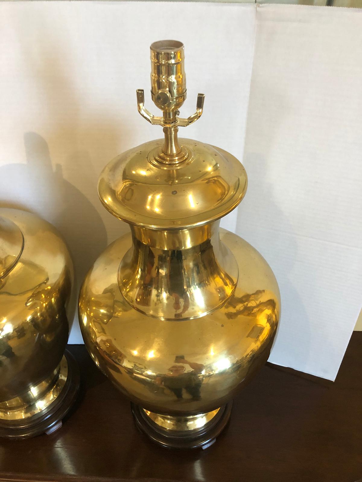 Pair of Large Mid-20th Century Urn Shaped Brass Lamps 2