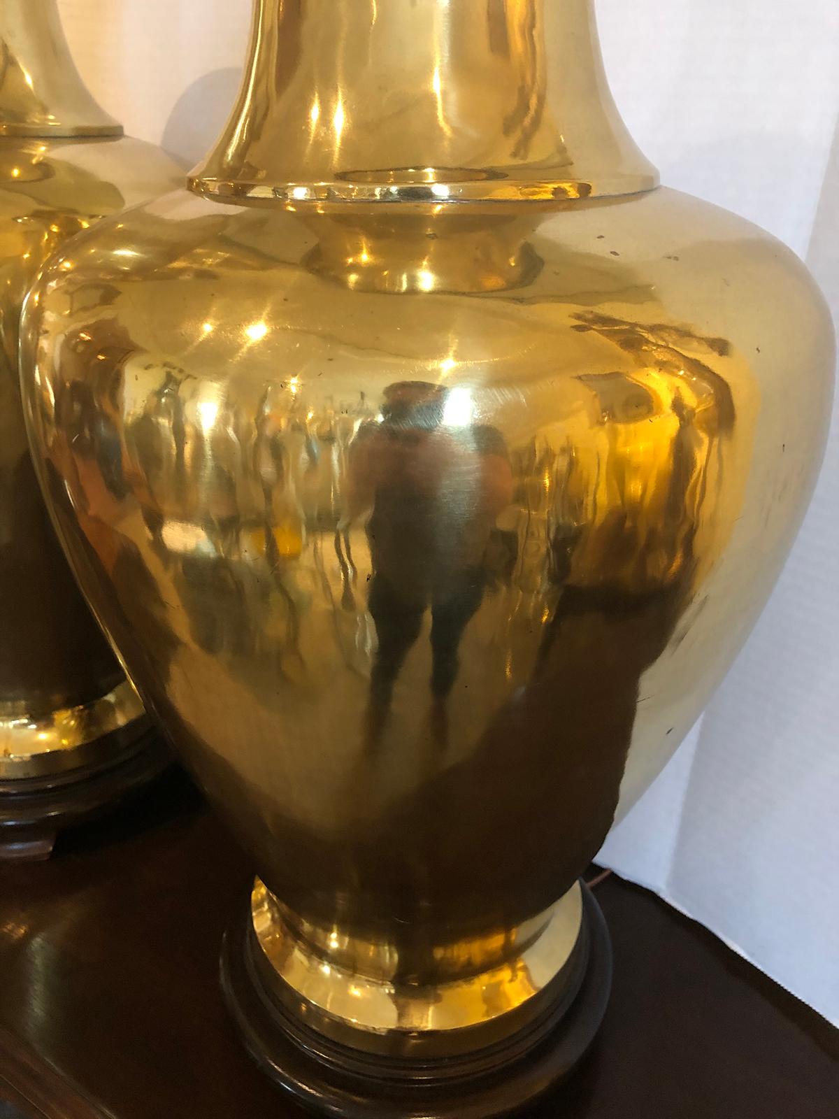 Pair of Large Mid-20th Century Urn Shaped Brass Lamps 3