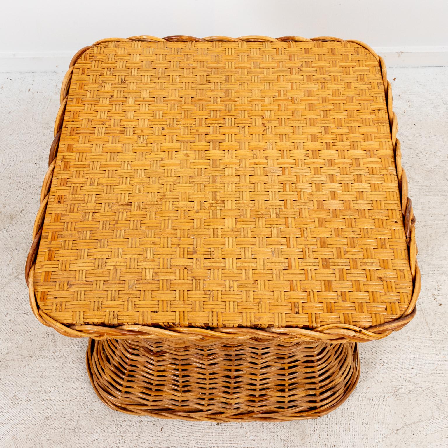 Late 20th Century Pair of Large Mid Century Bamboo Square Side Tables For Sale