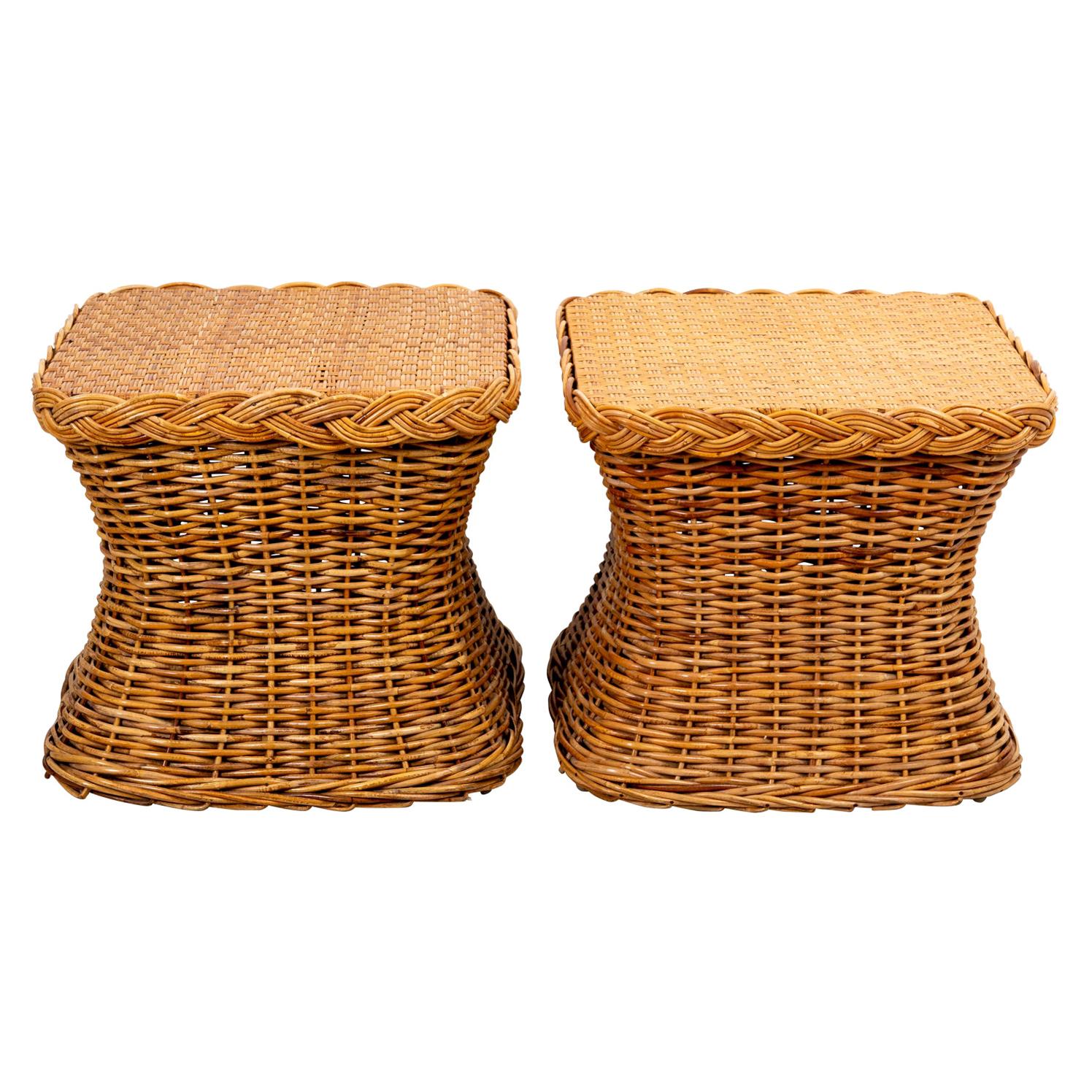 Pair of Large Mid Century Bamboo Square Side Tables