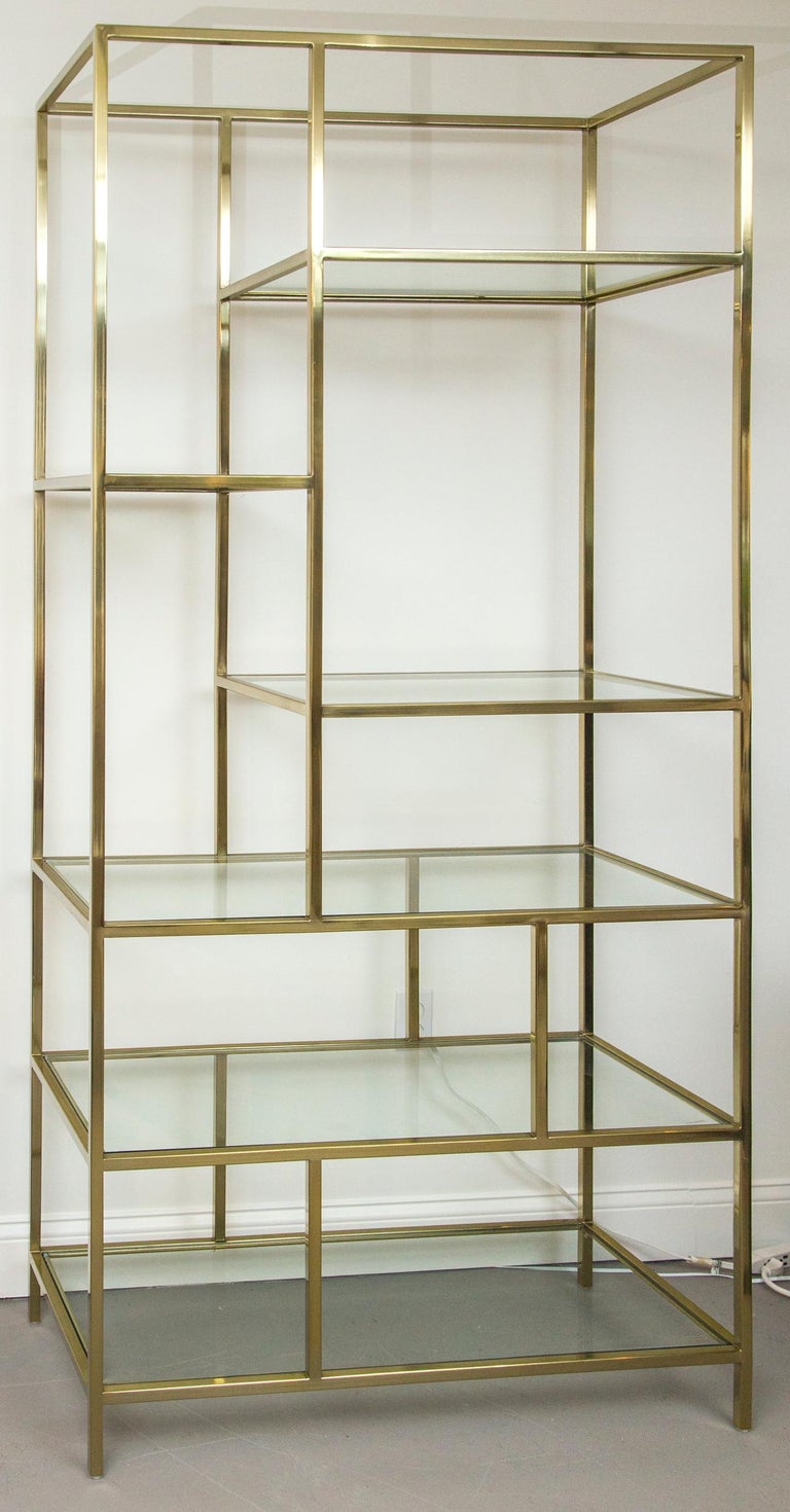 Pair Of Large Midcentury Brass And Glass Etageres For Sale At 1stdibs