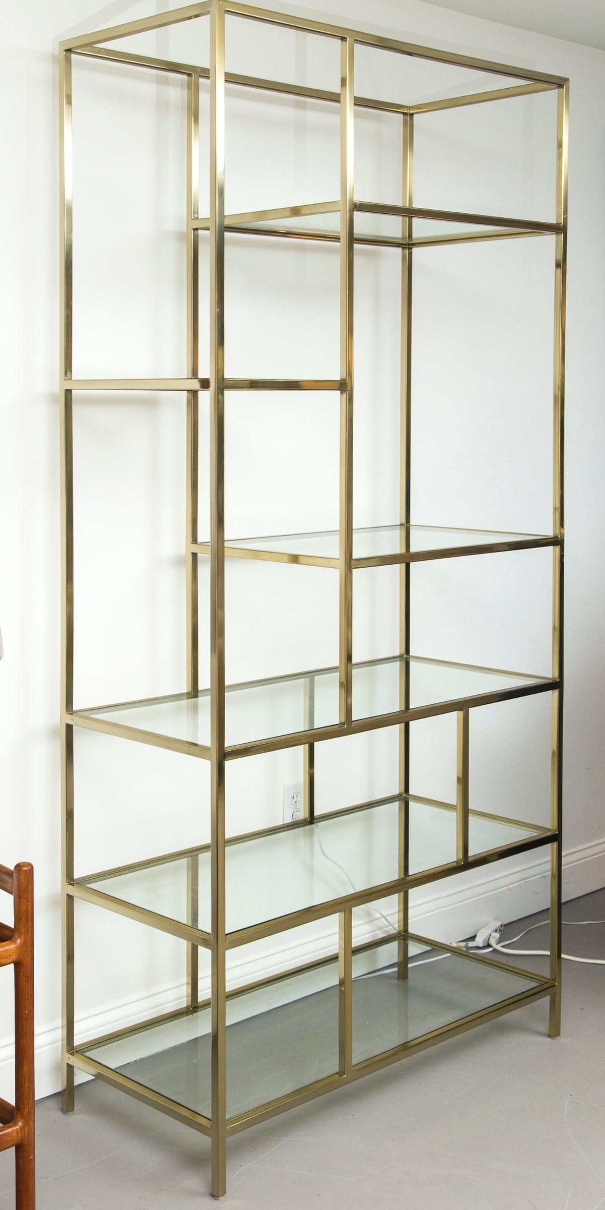 Large Midcentury Brass and Glass Étagères In Good Condition In Westport, CT