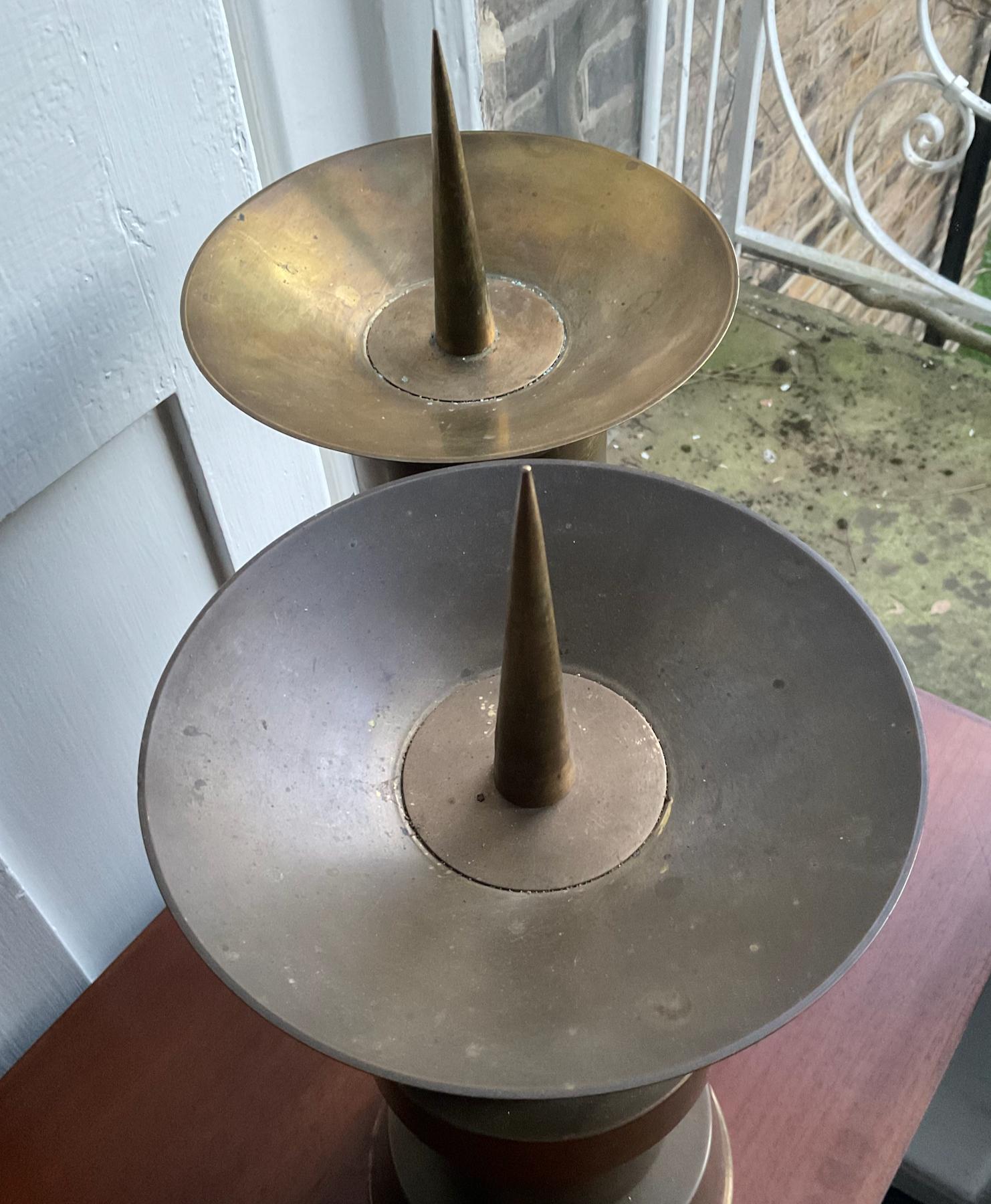 Pair of Large Mid-Century Brass Candleholders In Good Condition For Sale In London, GB