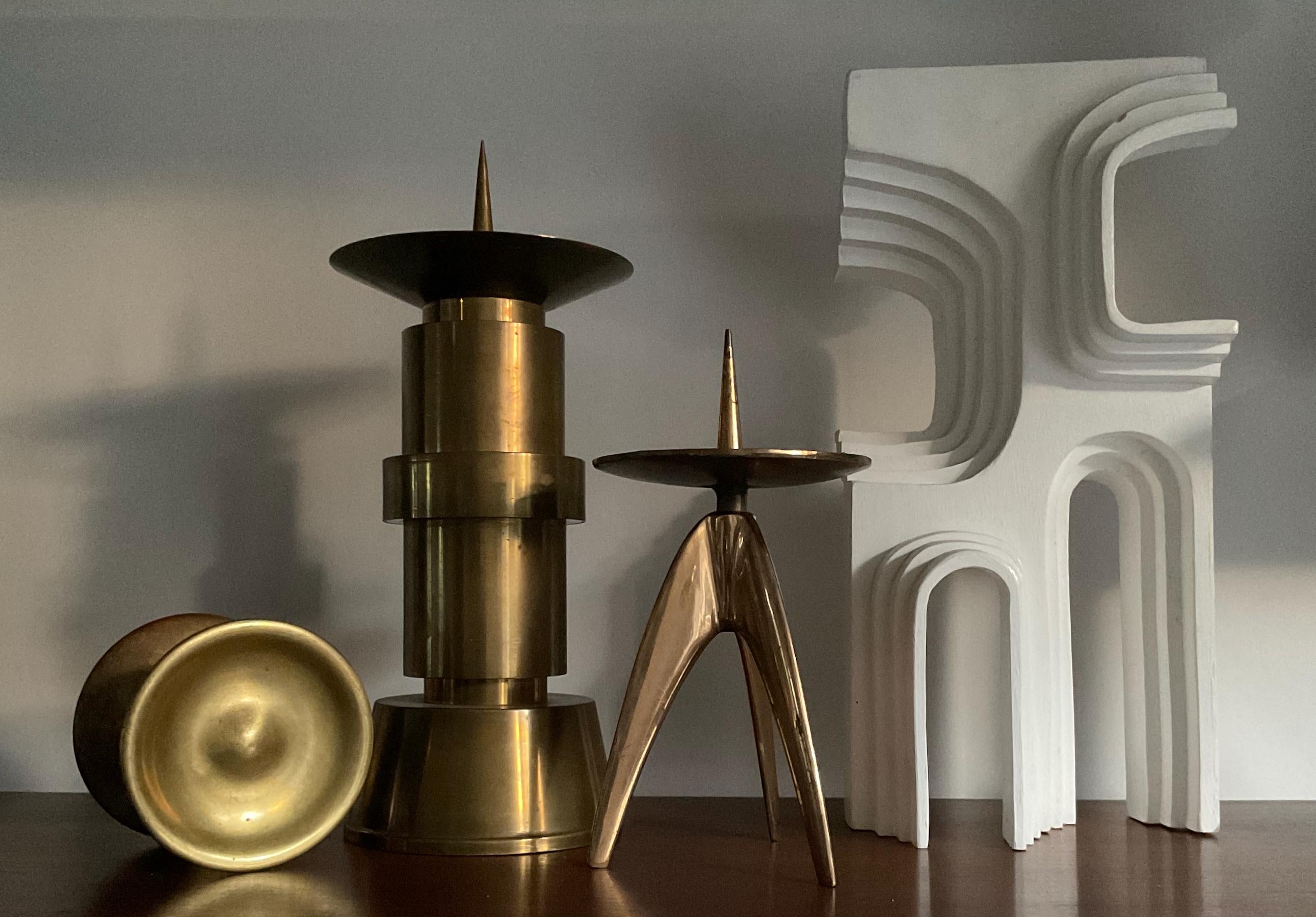 Pair of Large Mid-Century Brass Candleholders For Sale 2