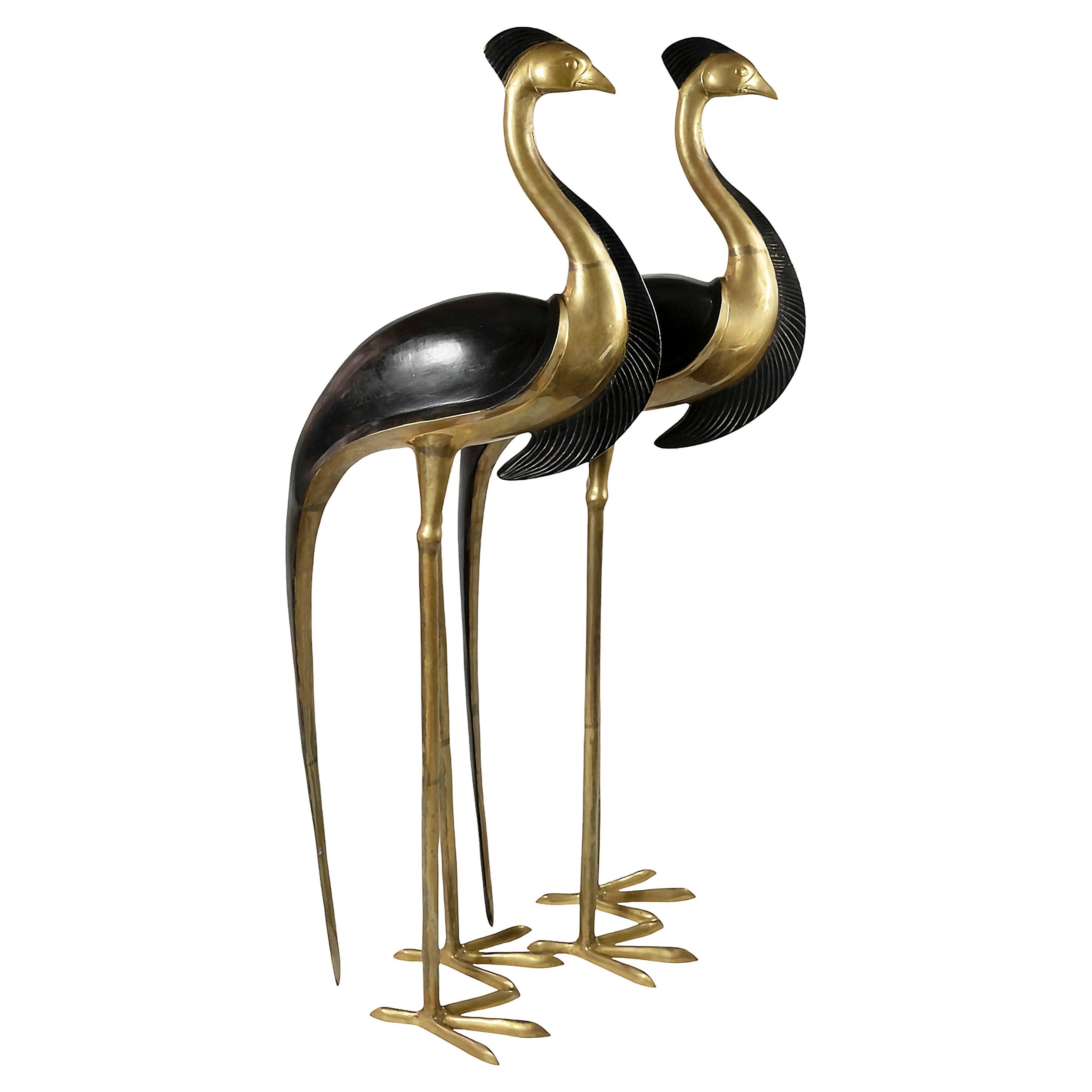 Pair Of Large Mid-Century Bronze Birds/Cranes Sculptures