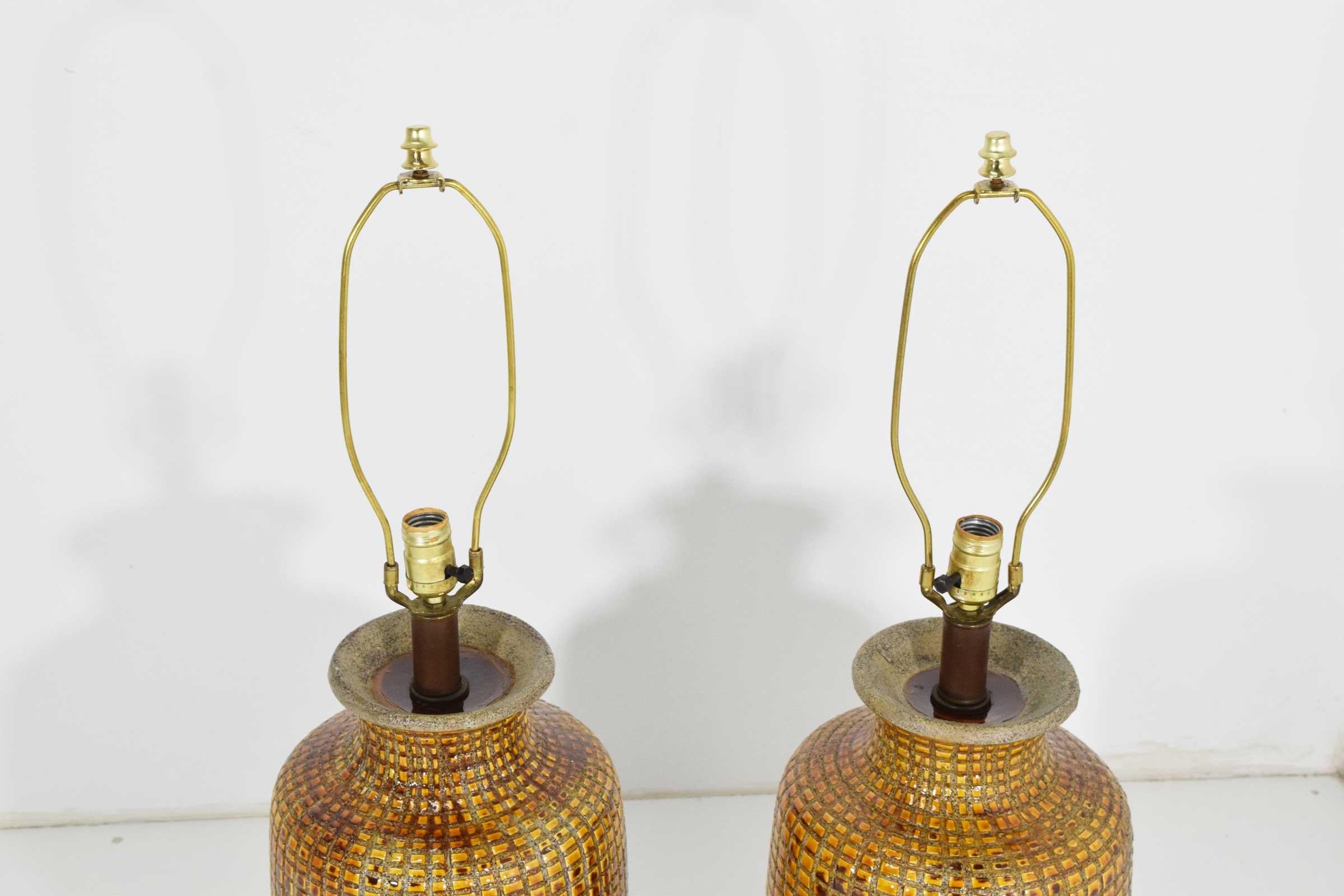 American Pair of Large Midcentury Ceramic Earthernware Table Lamps