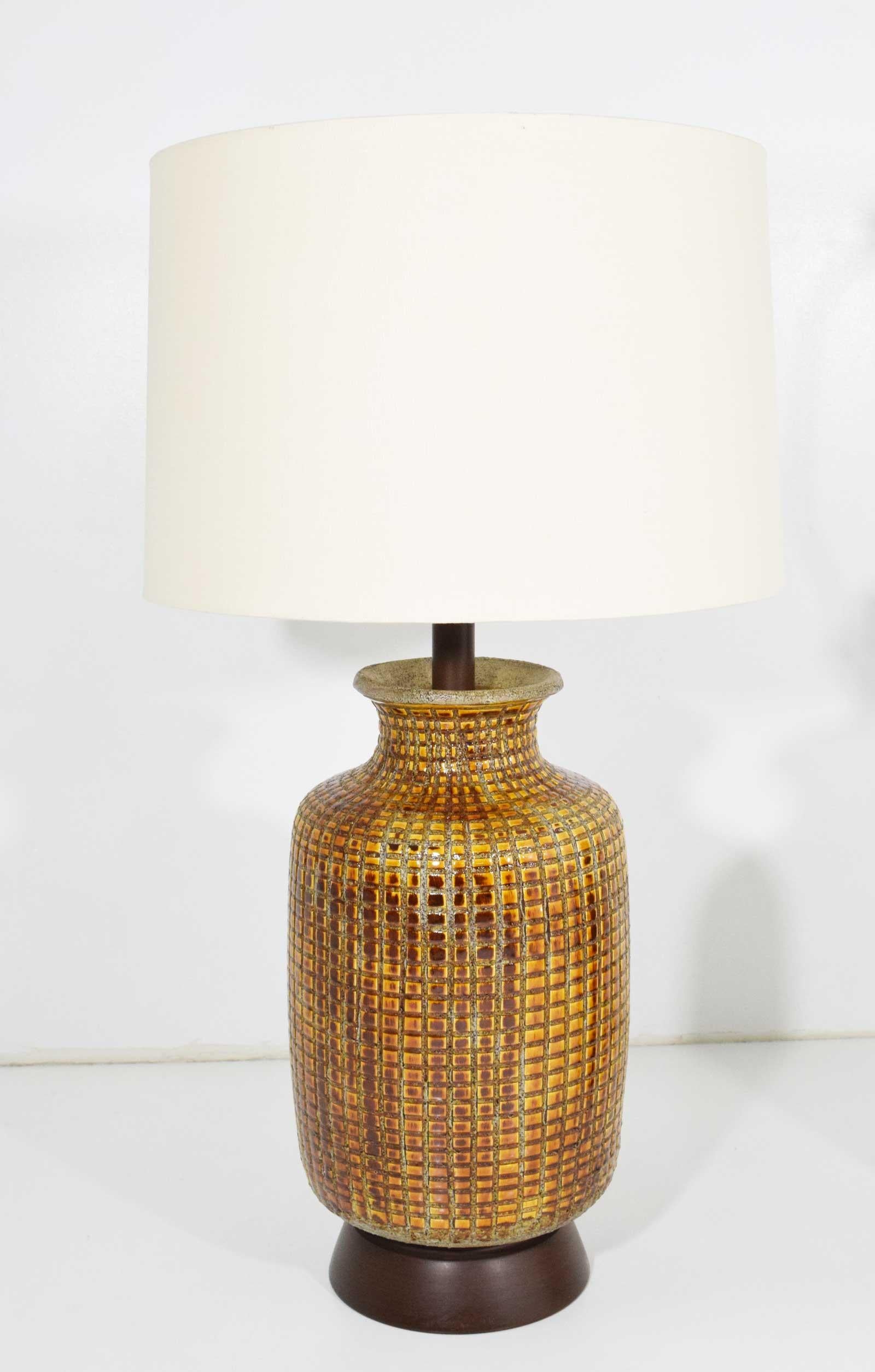 Pair of Large Midcentury Ceramic Earthernware Table Lamps In Good Condition In Dallas, TX
