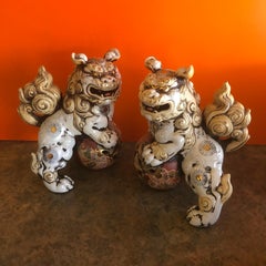 Pair of Large Midcentury Chinese Ceramic Foo Dogs