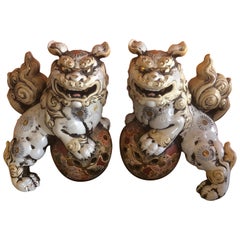 Pair of Large Midcentury Chinese Ceramic Foo Dogs