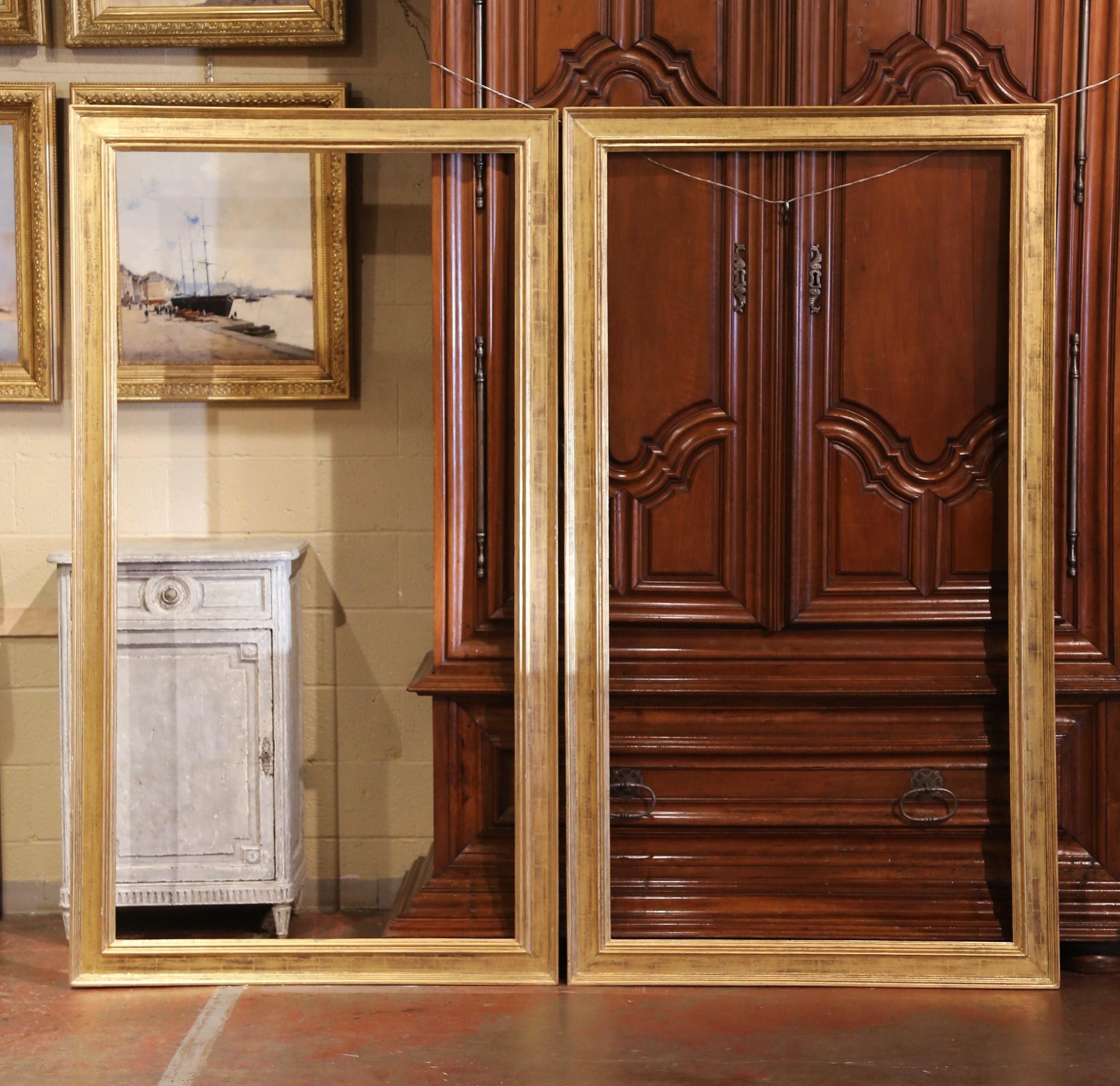 Pair of Large Mid-Century French Carved Giltwood Frames 1