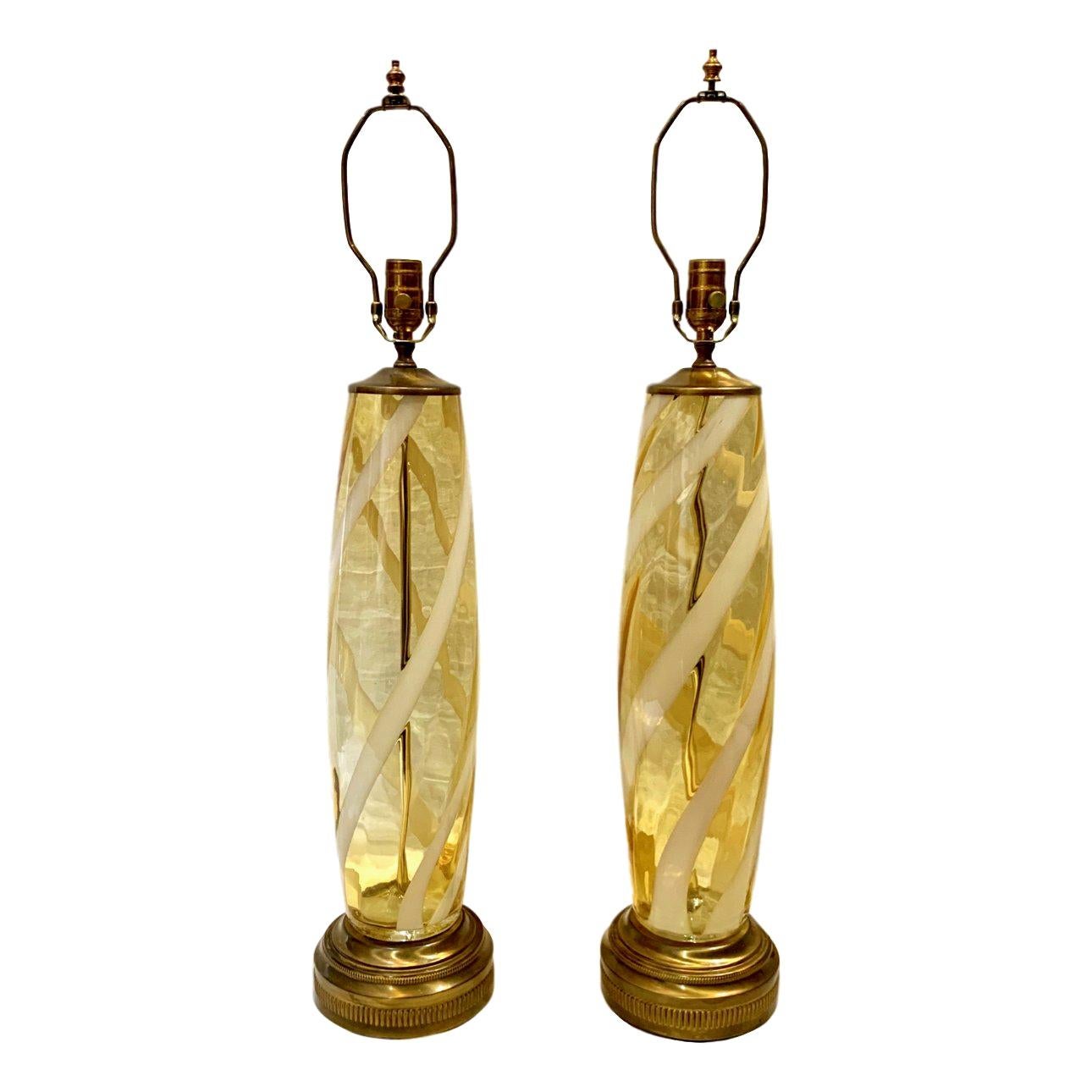 Pair of Large Midcentury Glass Lamps