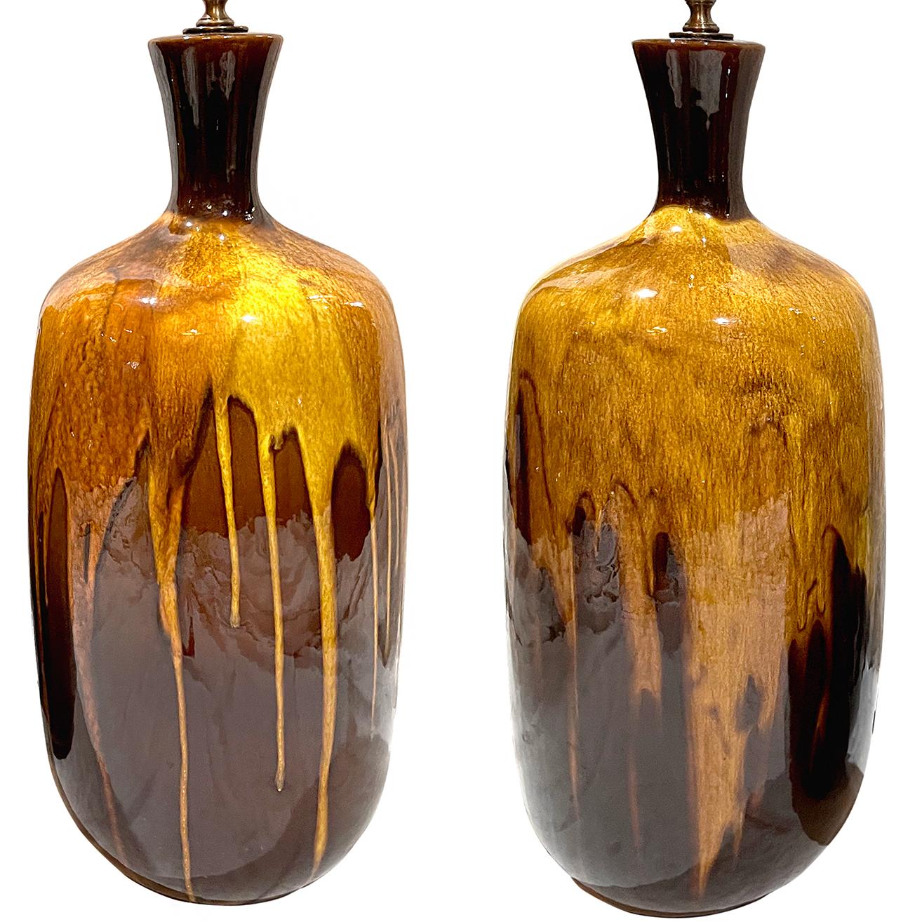 Pair of Large Midcentury Glazed Porcelain Table Lamps In Good Condition For Sale In New York, NY