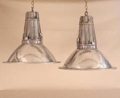Pair of Large Midcentury Industrial Aluminum Pendant Lights