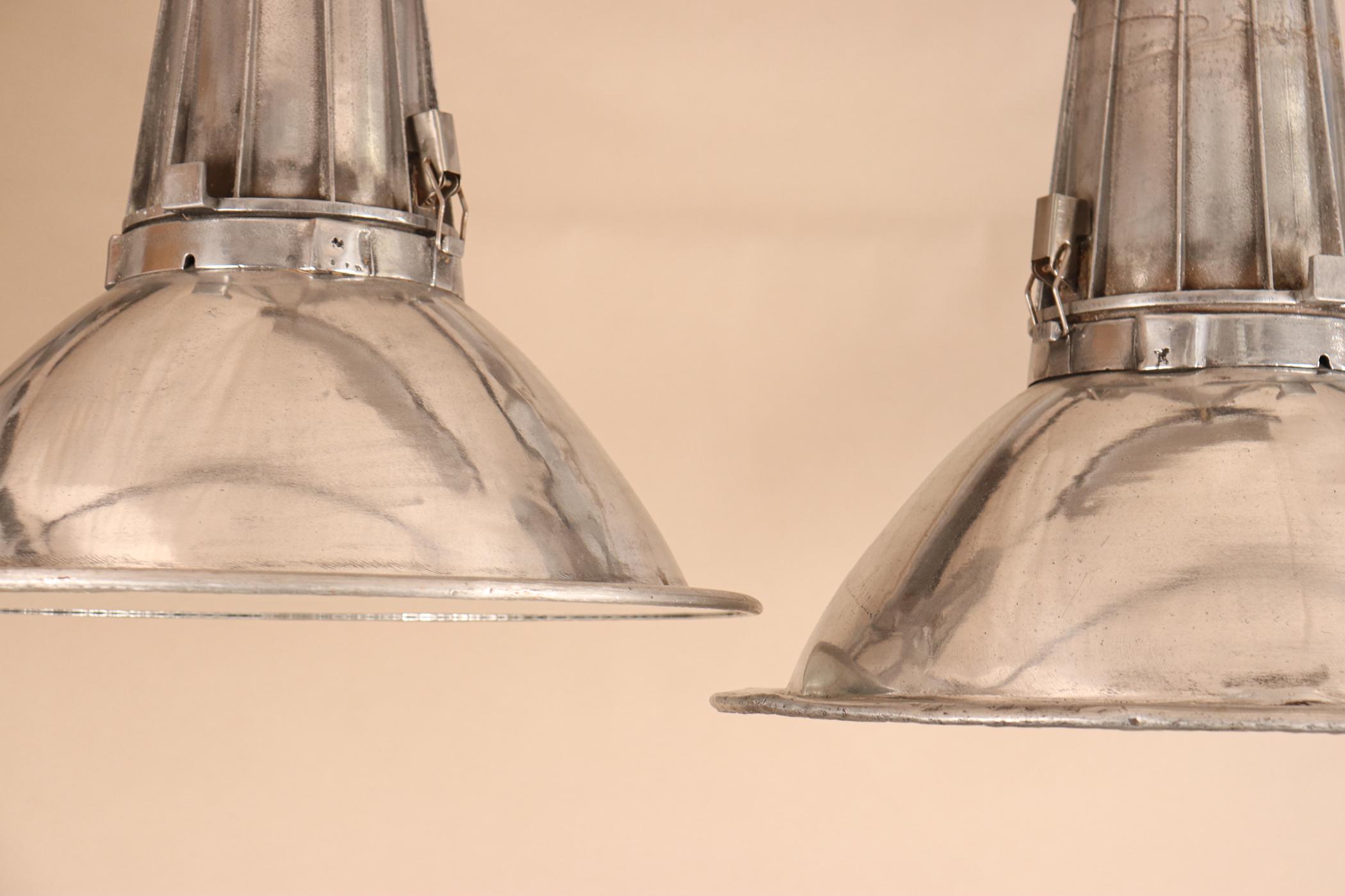 Unknown Pair of Large Midcentury Industrial Aluminum Pendant Lights