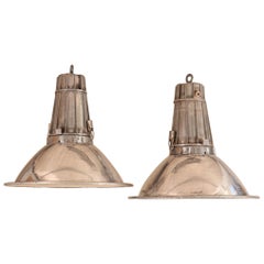 Pair of Large Midcentury Industrial Aluminum Pendant Lights