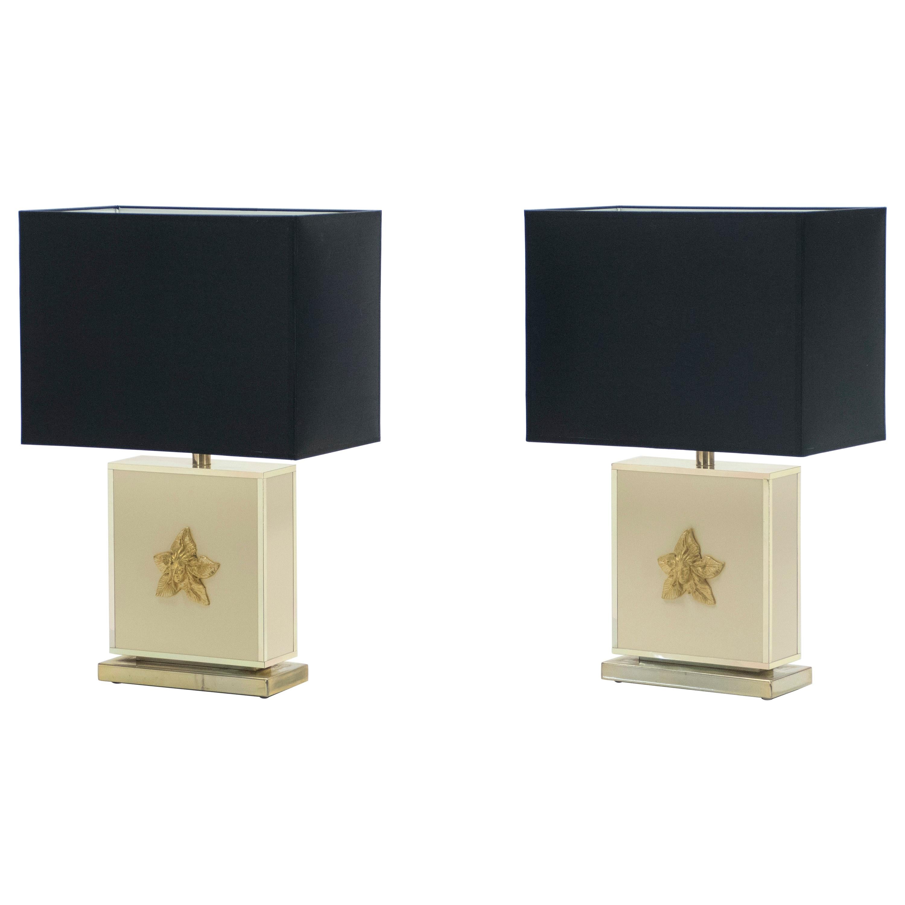 Pair of Large Midcentury J.C. Mahey White Lacquer Brass Table Lamps, 1970s