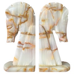 Pair of Large Mid-Century Marble Horse Head Bookends