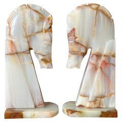 Pair of Large Mid-Century Marble Horse Head Bookends