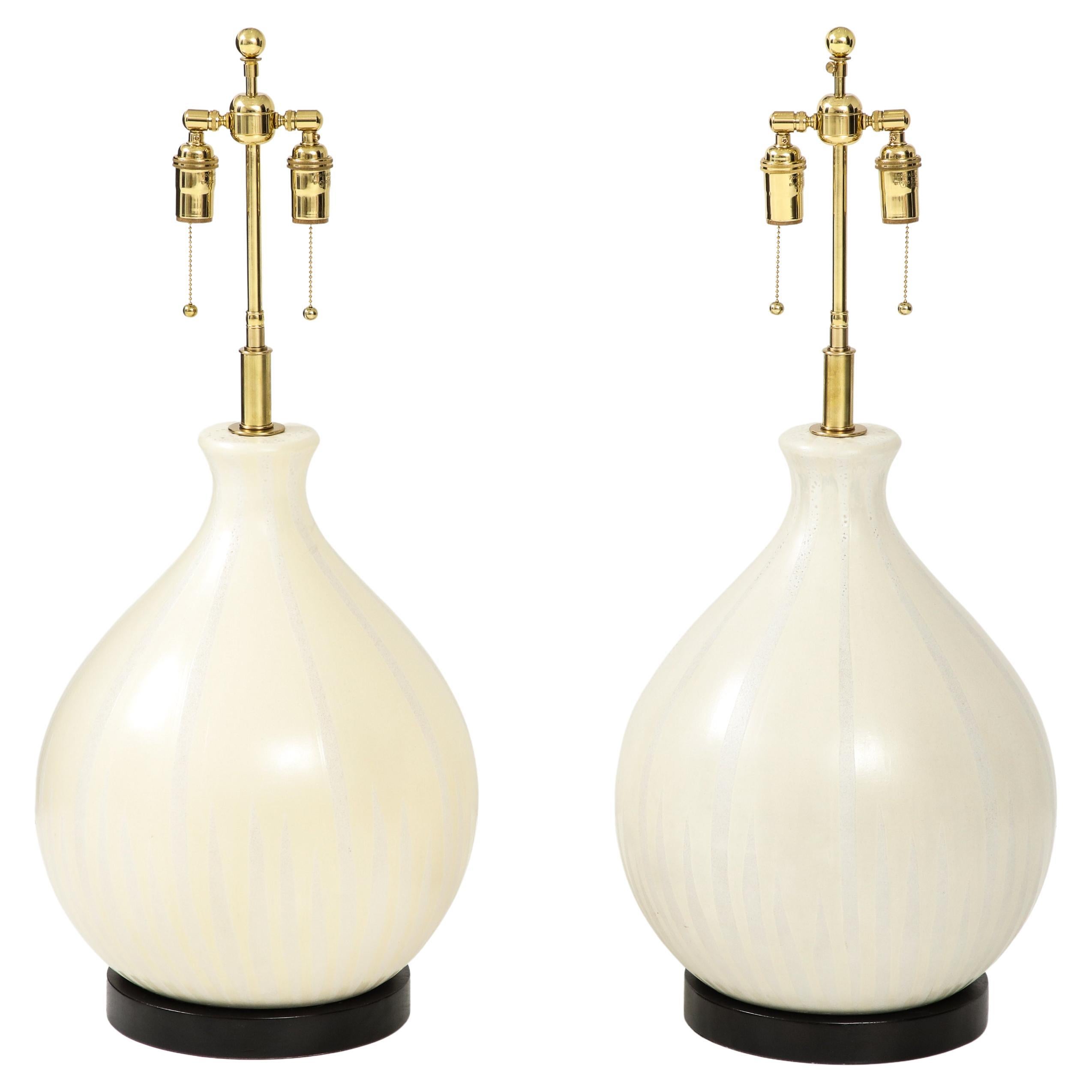 Pair of Large Mid-Century Modern Balloon Shaped Ceramic Lamps For Sale