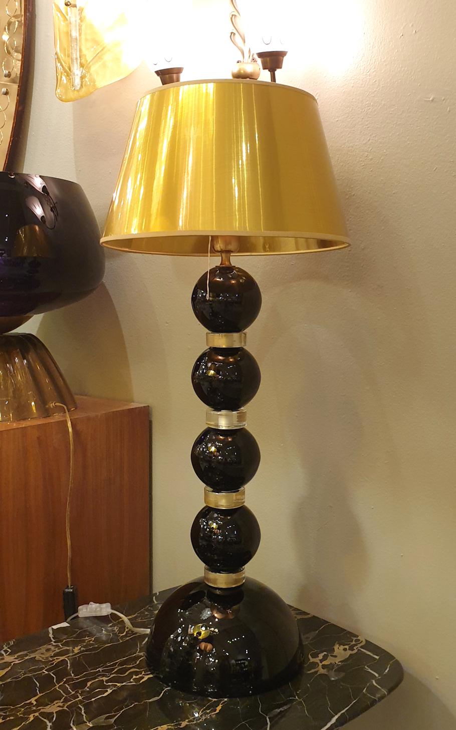 Pair of Large Mid-Century Modern Black and Gold Murano Glass Table Lamps, 1970s 1