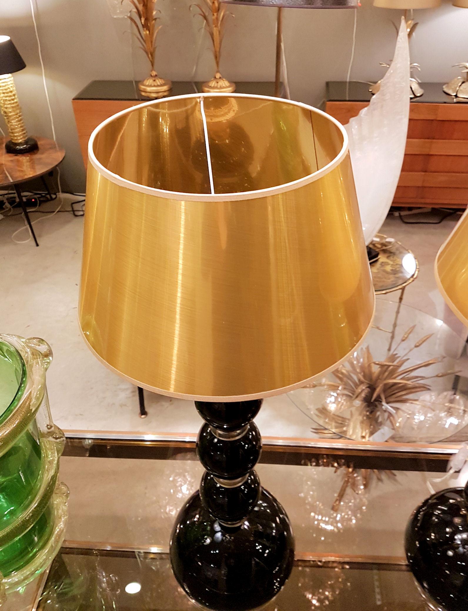 Pair of Large Mid-Century Modern Black and Gold Murano Glass Table Lamps, 1970s 4