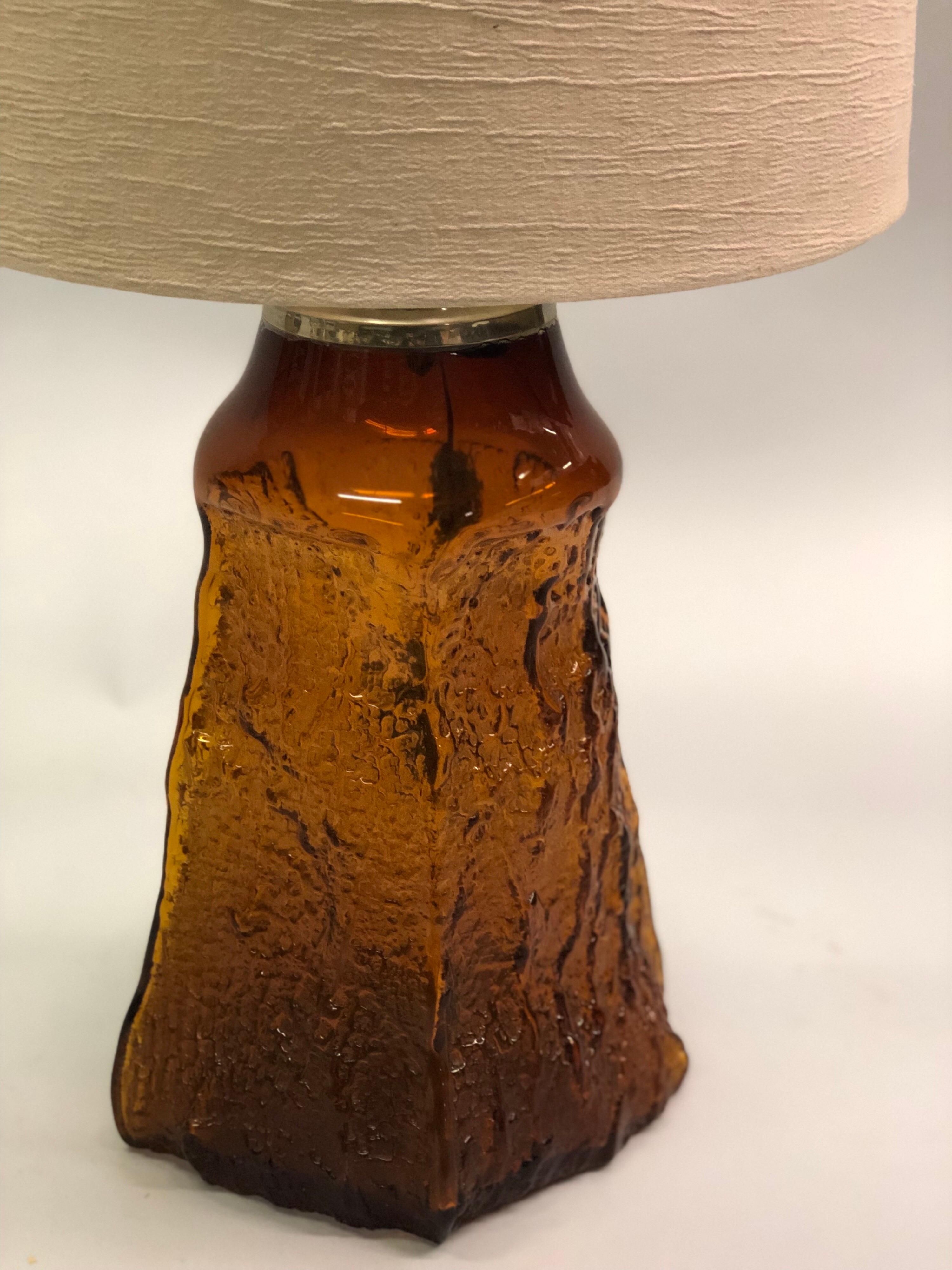 Hand-Crafted Pair of Large Mid-Century Modern Blown Venetian/Murano Amber Glass Table Lamps