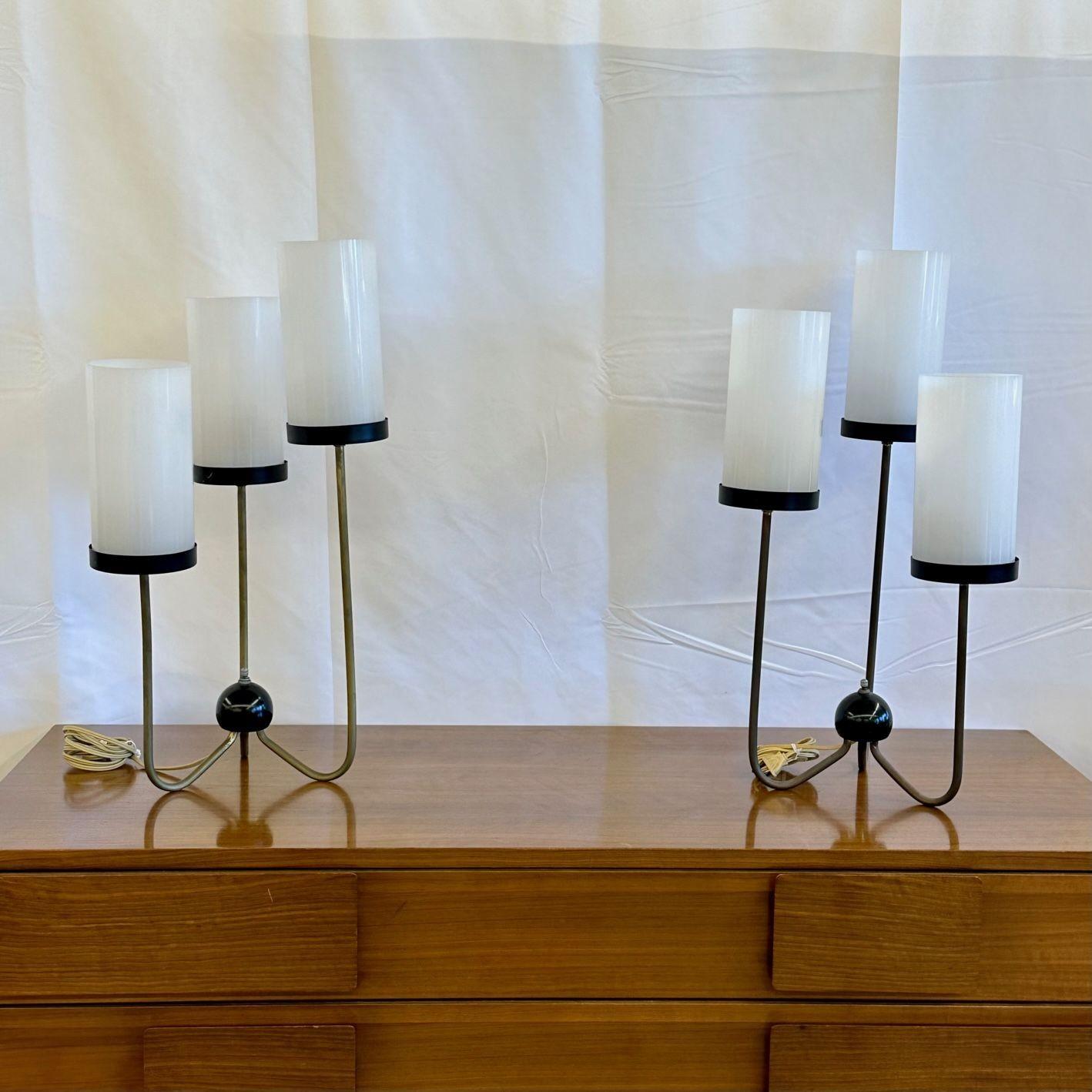 American Kurt Versen, Mid-Century Modern, Three Arm Table Lamps, Steel, Brass, USA, 1960s For Sale