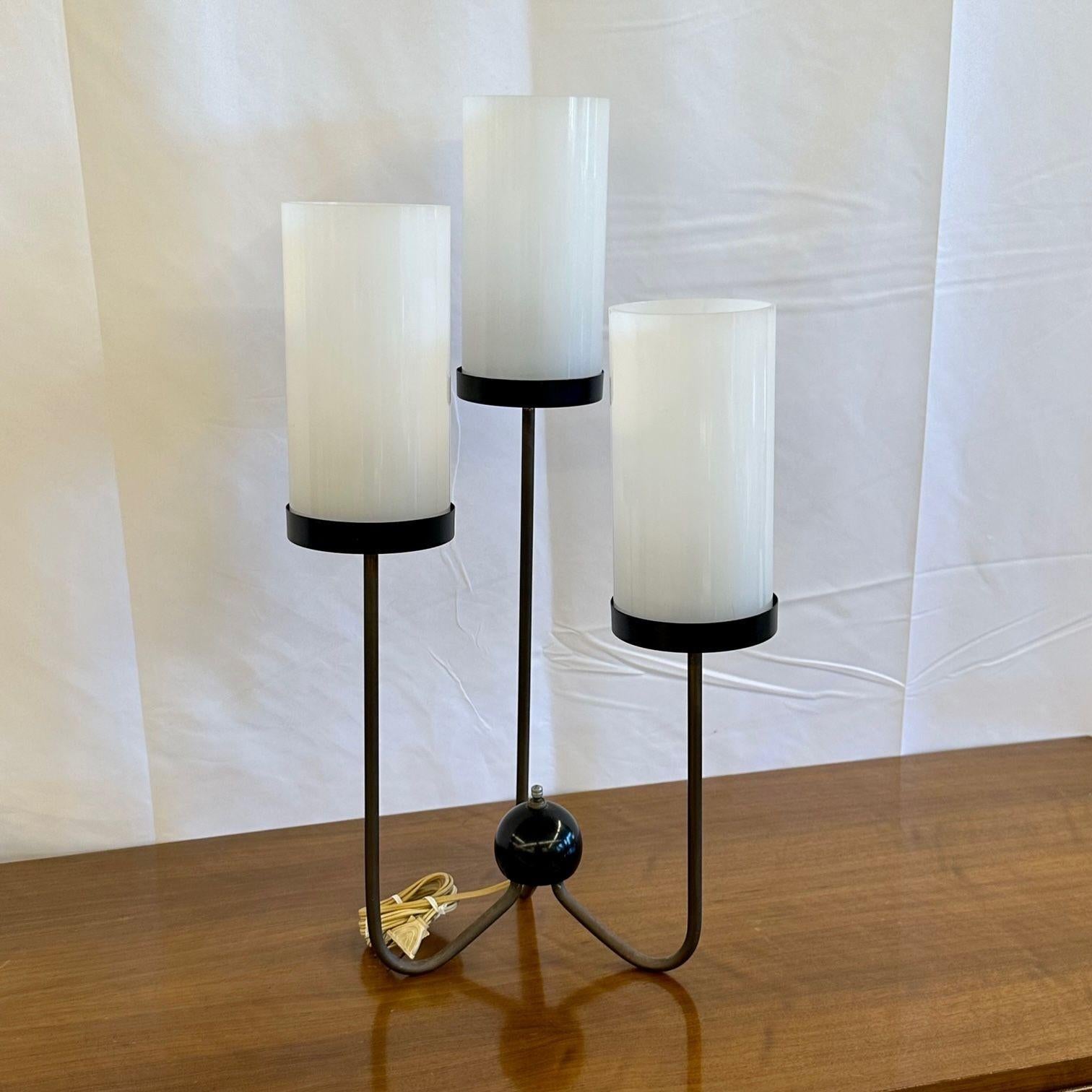 Mid-20th Century Kurt Versen, Mid-Century Modern, Three Arm Table Lamps, Steel, Brass, USA, 1960s For Sale