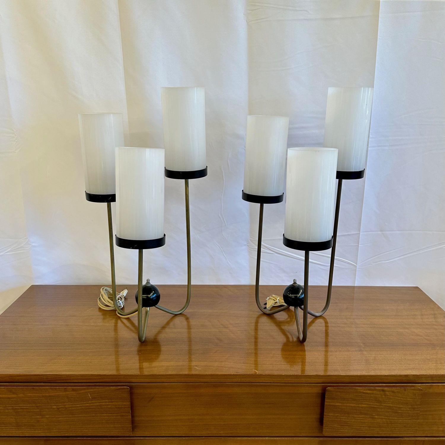 Kurt Versen, Mid-Century Modern, Three Arm Table Lamps, Steel, Brass, USA, 1960s For Sale 1