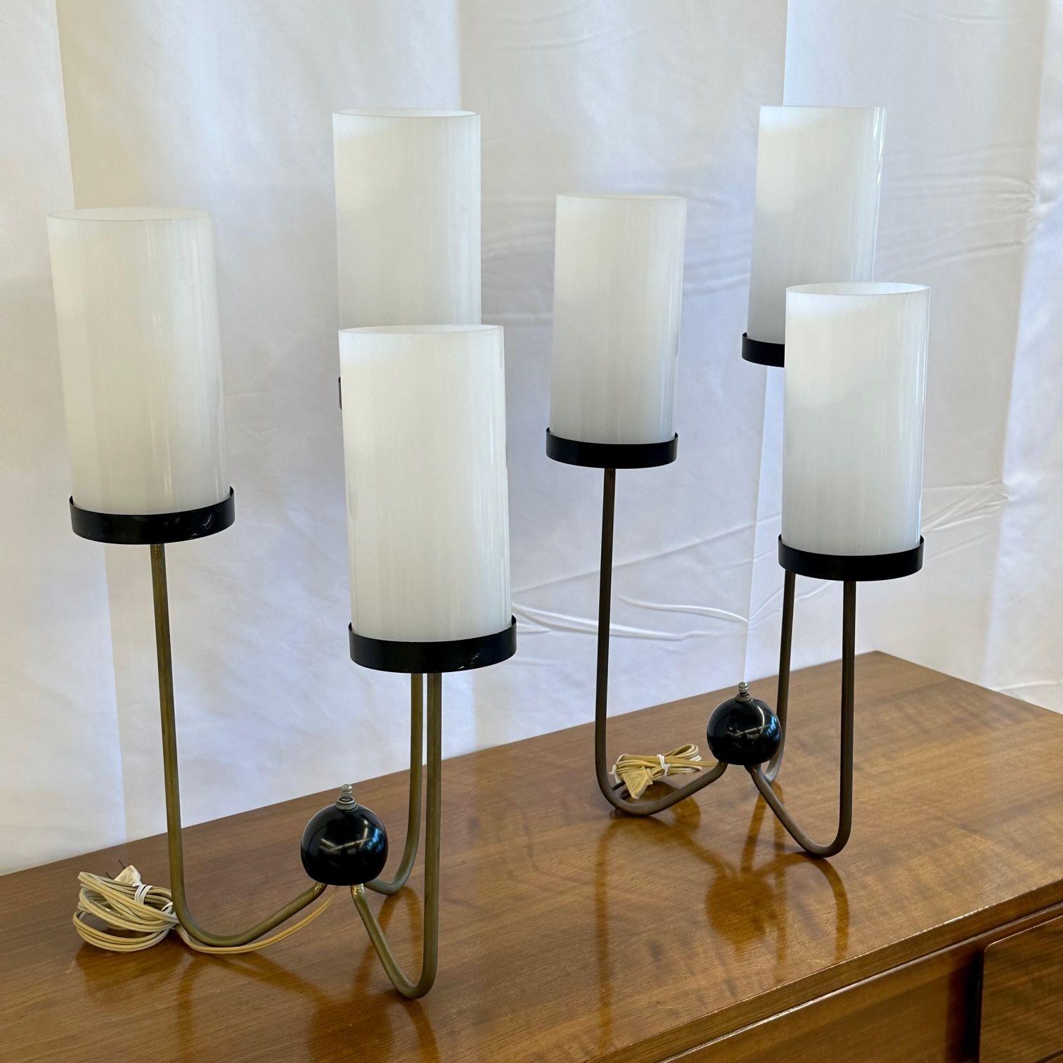 Kurt Versen, Mid-Century Modern, Three Arm Table Lamps, Steel, Brass, USA, 1960s For Sale 2