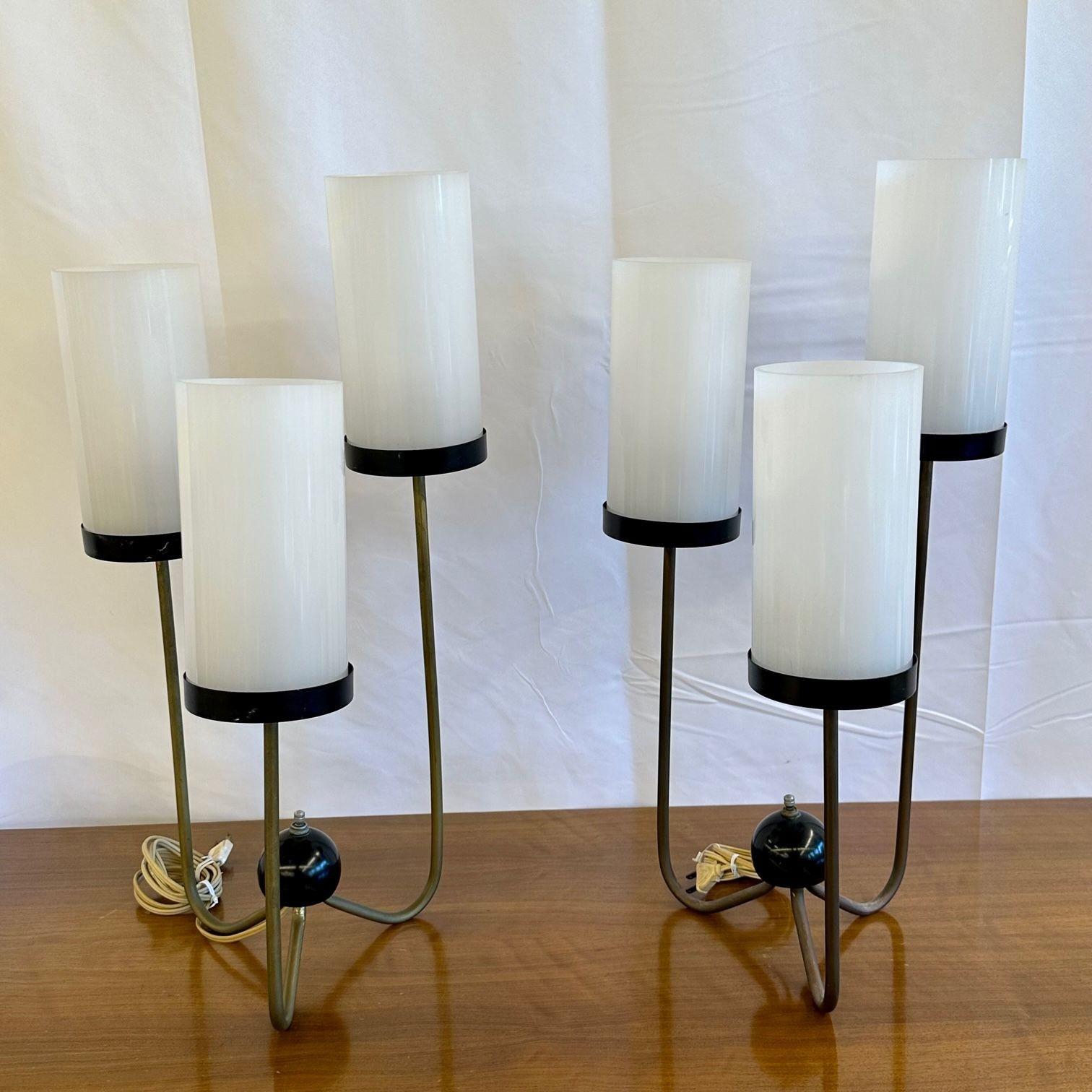 Kurt Versen, Mid-Century Modern, Three Arm Table Lamps, Steel, Brass, USA, 1960s For Sale 3