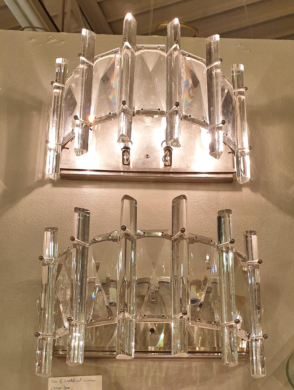 Mid-Century Crystal Sconces - a pair For Sale 6