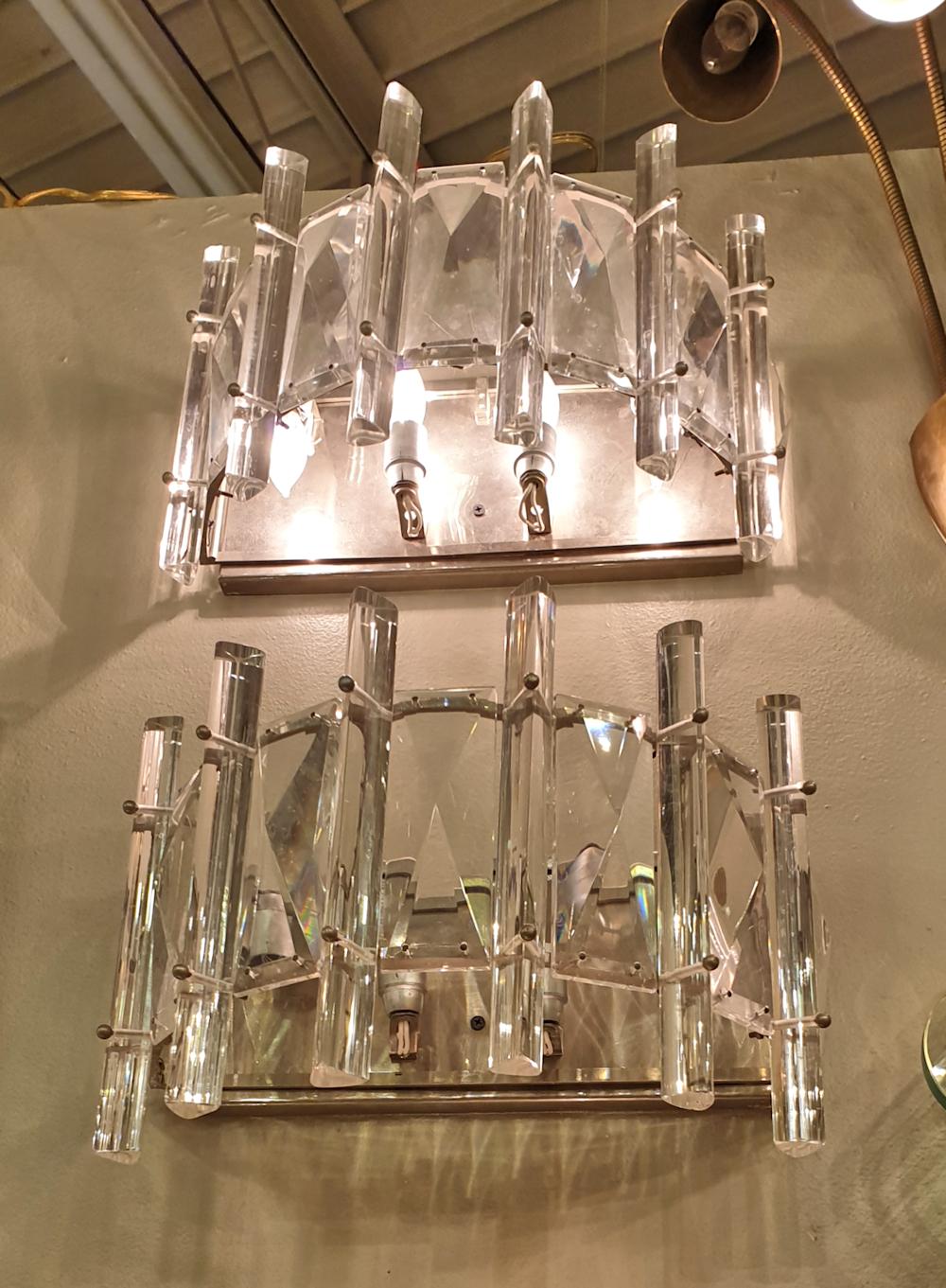 Mid-Century Crystal Sconces - a pair For Sale 3