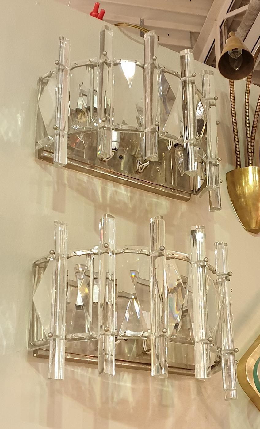 Mid-Century Crystal Sconces - a pair For Sale 4