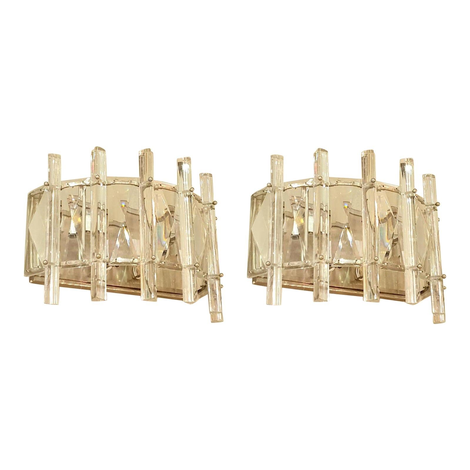 Mid-Century Crystal Sconces - a pair For Sale