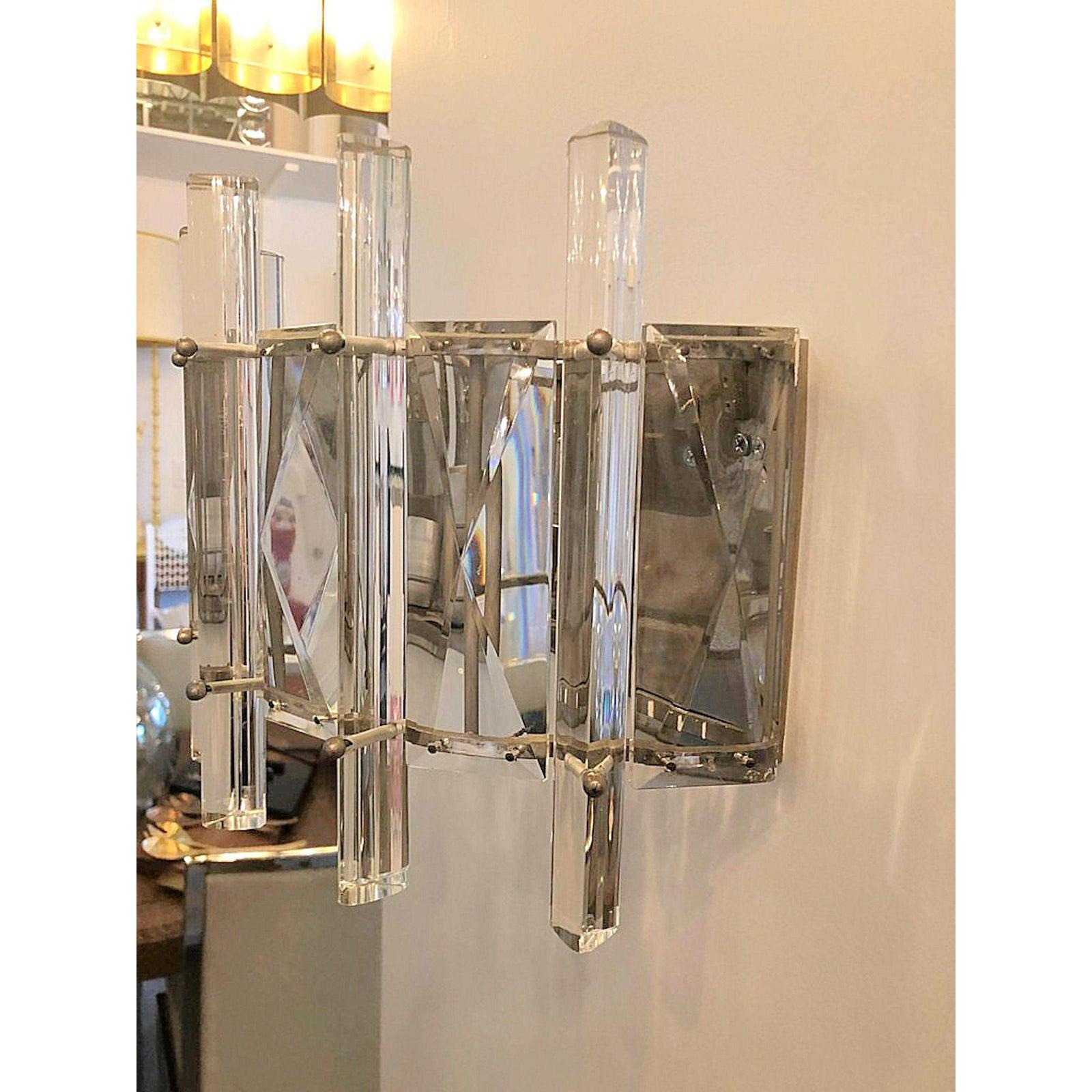 Mid-Century Crystal Sconces - a pair For Sale 1