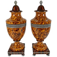 Pair of Large Mid-Century Modern Faux Tortoiseshell Vases, Made in France