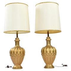 Pair of Large Mid-Century Modern Gold Colored Genie Lamps on Brass Bases