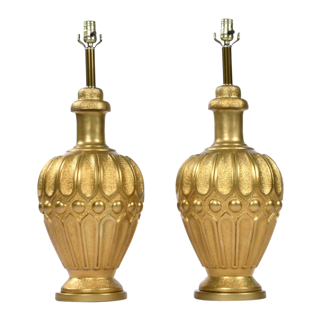 Pair of Large Mid-Century Modern Gold Colored Genie Lamps on Brass Bases