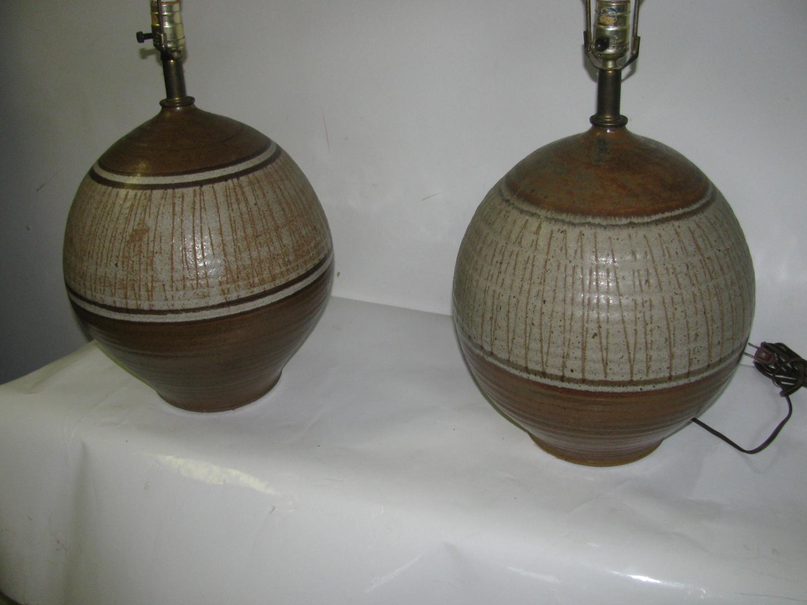 Mid-20th Century Pair of Large Italian Mid-Century Modern Hand Thrown Pottery Table Lamps