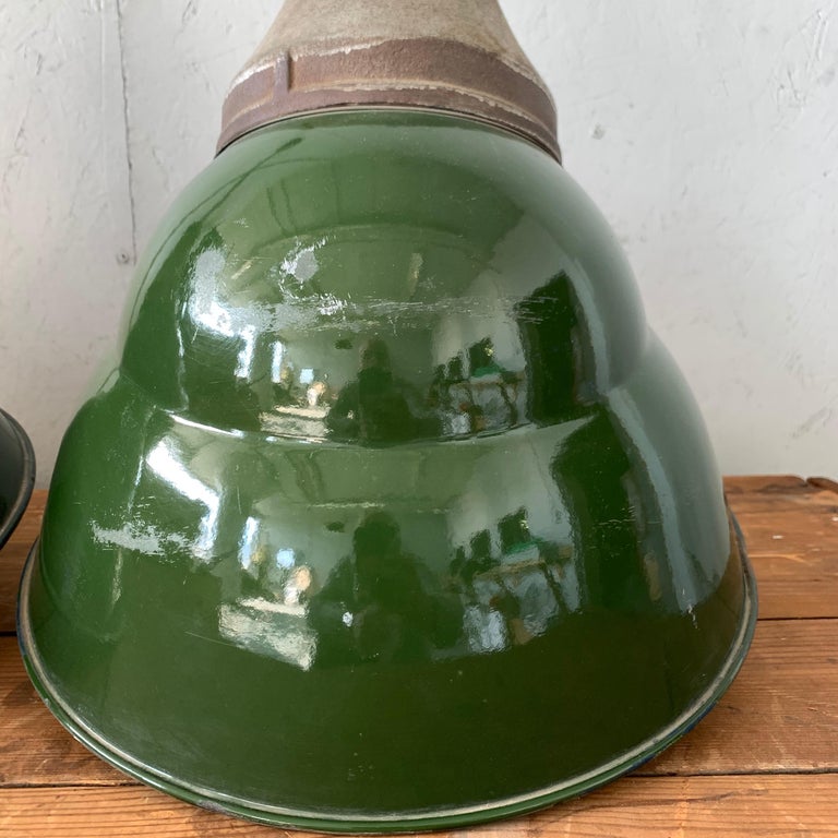 Pair Of Large Mid-Century Modern Industrial Wall-Sconces With Green Enamel Shade For Sale 9